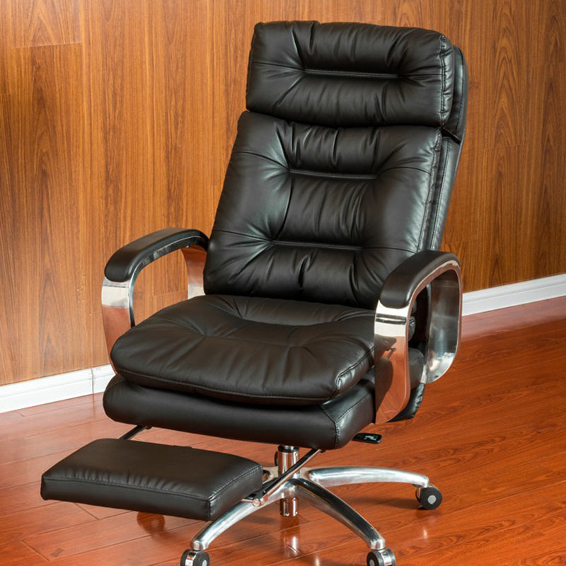 Fixed Arms Leather Desk Chair Modern Adjustable Seat Height Swivel Chair with Wheels Black Nappa 1 Piece Clearhalo 'furn' 'furn_office_chair' 'Furniture' 'Office Chairs' 'Office Furniture' 'office_chair' 6844736