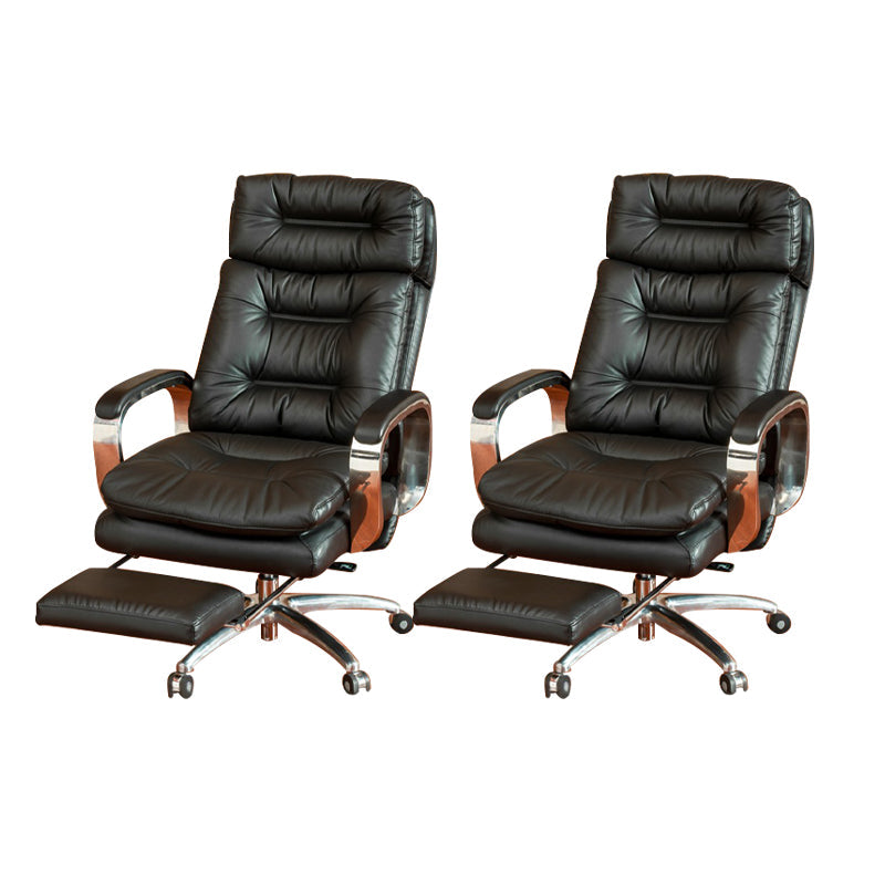 Fixed Arms Leather Desk Chair Modern Adjustable Seat Height Swivel Chair with Wheels Black Nappa 2 Piece Set Clearhalo 'furn' 'furn_office_chair' 'Furniture' 'Office Chairs' 'Office Furniture' 'office_chair' 6844737