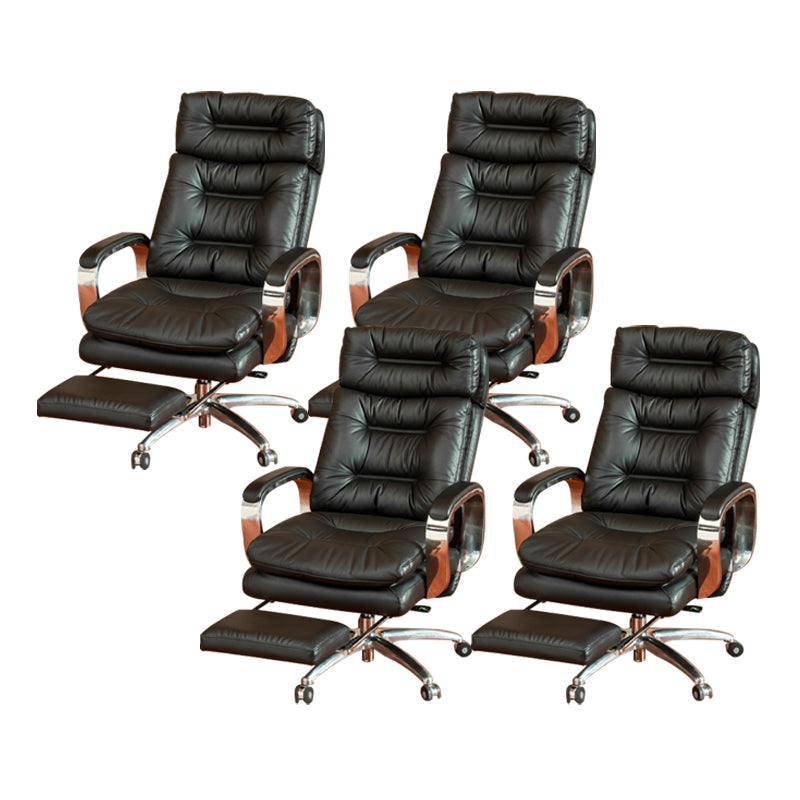Fixed Arms Leather Desk Chair Modern Adjustable Seat Height Swivel Chair with Wheels Black Nappa 4 Piece Set Clearhalo 'furn' 'furn_office_chair' 'Furniture' 'Office Chairs' 'Office Furniture' 'office_chair' 6844738