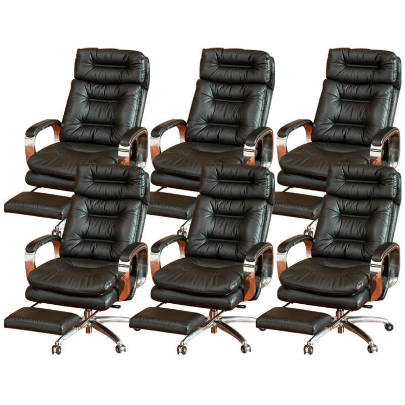 Fixed Arms Leather Desk Chair Modern Adjustable Seat Height Swivel Chair with Wheels Black Nappa 6 Piece Set Clearhalo 'furn' 'furn_office_chair' 'Furniture' 'Office Chairs' 'Office Furniture' 'office_chair' 6844739