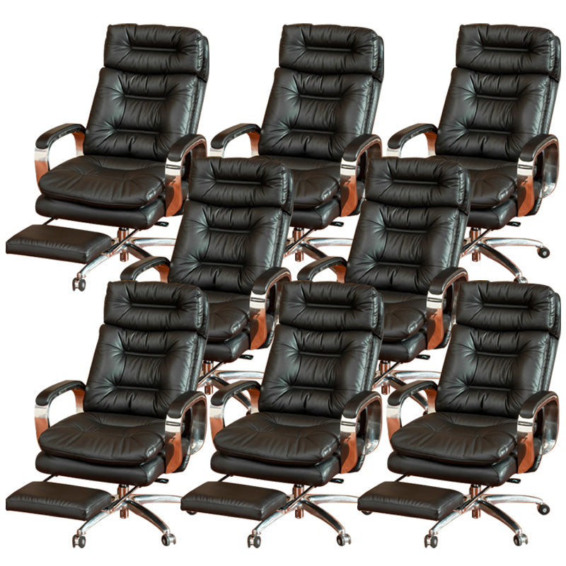 Fixed Arms Leather Desk Chair Modern Adjustable Seat Height Swivel Chair with Wheels Black Nappa 8 Piece Set Clearhalo 'furn' 'furn_office_chair' 'Furniture' 'Office Chairs' 'Office Furniture' 'office_chair' 6844740