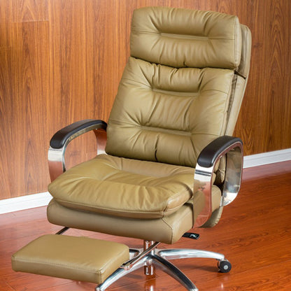 Fixed Arms Leather Desk Chair Modern Adjustable Seat Height Swivel Chair with Wheels Khaki Nappa 1 Piece Clearhalo 'furn' 'furn_office_chair' 'Furniture' 'Office Chairs' 'Office Furniture' 'office_chair' 6844741
