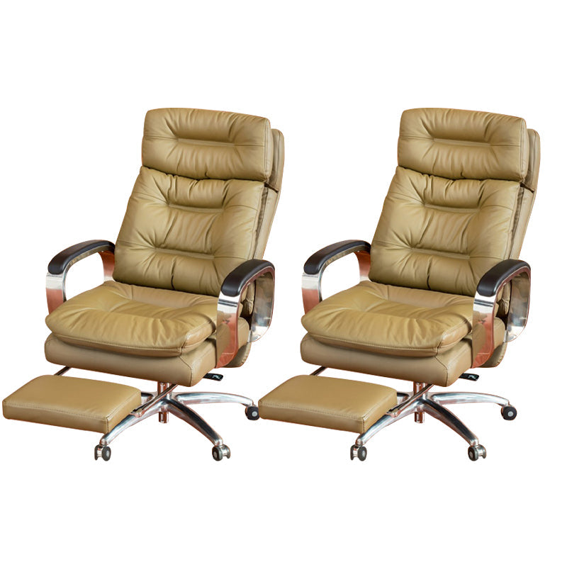 Fixed Arms Leather Desk Chair Modern Adjustable Seat Height Swivel Chair with Wheels Khaki Nappa 2 Piece Set Clearhalo 'furn' 'furn_office_chair' 'Furniture' 'Office Chairs' 'Office Furniture' 'office_chair' 6844742