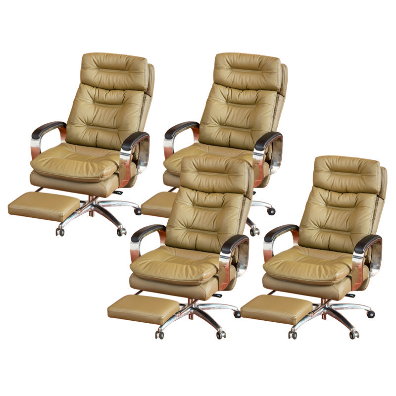 Fixed Arms Leather Desk Chair Modern Adjustable Seat Height Swivel Chair with Wheels Khaki Nappa 4 Piece Set Clearhalo 'furn' 'furn_office_chair' 'Furniture' 'Office Chairs' 'Office Furniture' 'office_chair' 6844743