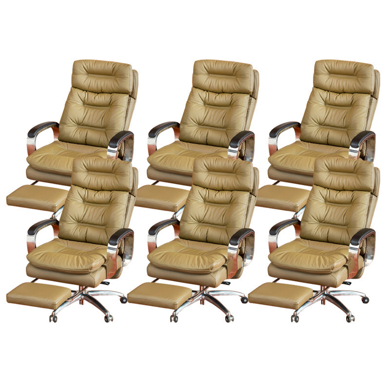 Fixed Arms Leather Desk Chair Modern Adjustable Seat Height Swivel Chair with Wheels Khaki Nappa 6 Piece Set Clearhalo 'furn' 'furn_office_chair' 'Furniture' 'Office Chairs' 'Office Furniture' 'office_chair' 6844744