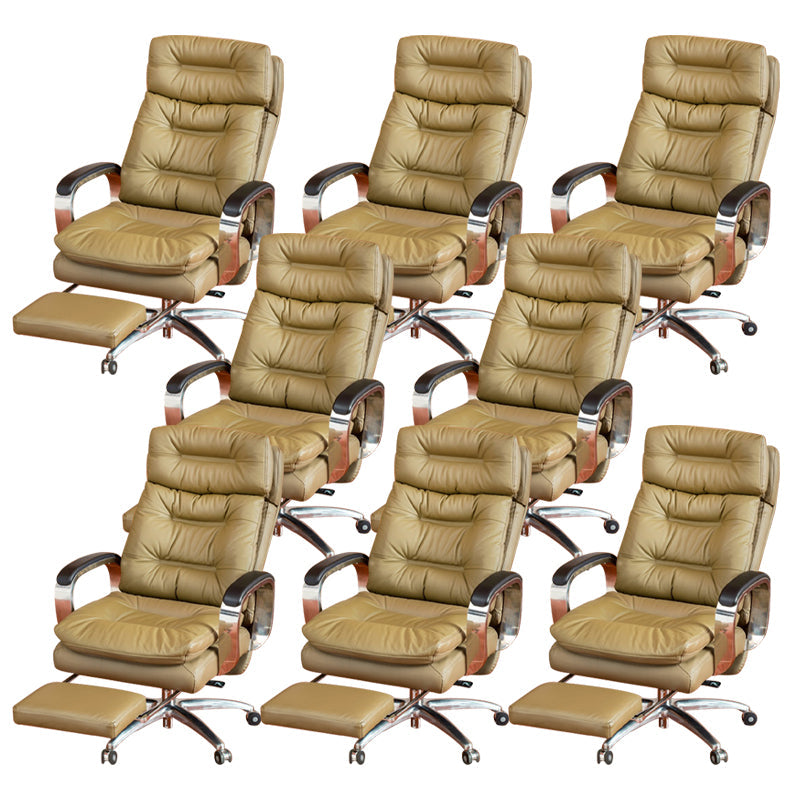 Fixed Arms Leather Desk Chair Modern Adjustable Seat Height Swivel Chair with Wheels Khaki Nappa 8 Piece Set Clearhalo 'furn' 'furn_office_chair' 'Furniture' 'Office Chairs' 'Office Furniture' 'office_chair' 6844745