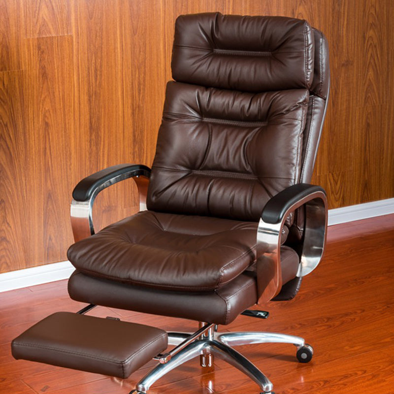 Fixed Arms Leather Desk Chair Modern Adjustable Seat Height Swivel Chair with Wheels Coffee Nappa 1 Piece Clearhalo 'furn' 'furn_office_chair' 'Furniture' 'Office Chairs' 'Office Furniture' 'office_chair' 6844746