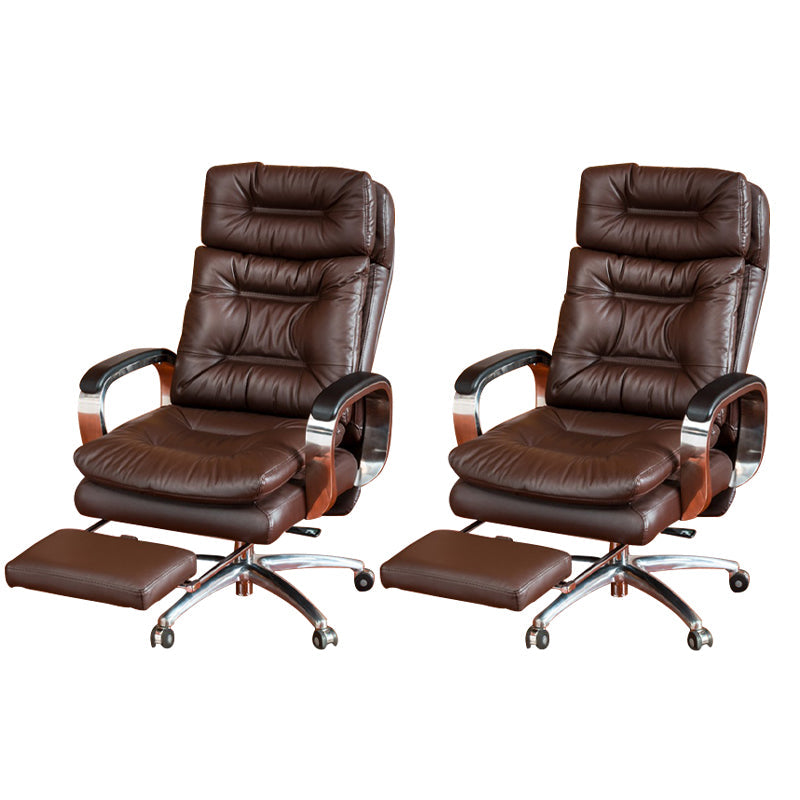 Fixed Arms Leather Desk Chair Modern Adjustable Seat Height Swivel Chair with Wheels Coffee Nappa 2 Piece Set Clearhalo 'furn' 'furn_office_chair' 'Furniture' 'Office Chairs' 'Office Furniture' 'office_chair' 6844747