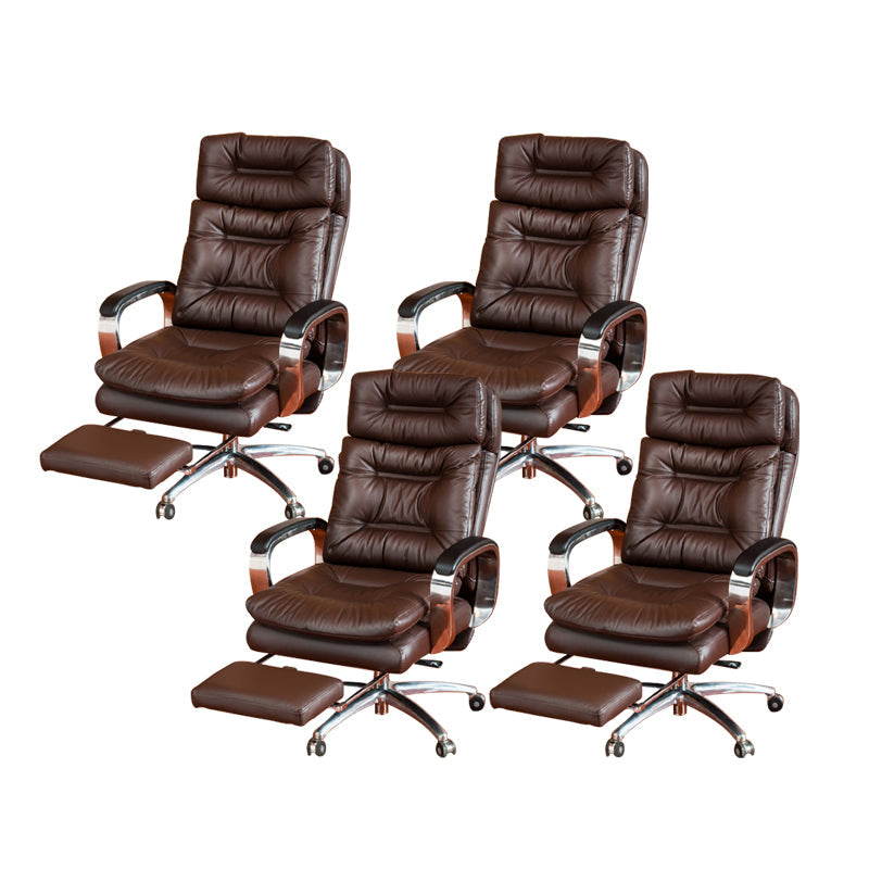 Fixed Arms Leather Desk Chair Modern Adjustable Seat Height Swivel Chair with Wheels Coffee Nappa 4 Piece Set Clearhalo 'furn' 'furn_office_chair' 'Furniture' 'Office Chairs' 'Office Furniture' 'office_chair' 6844748