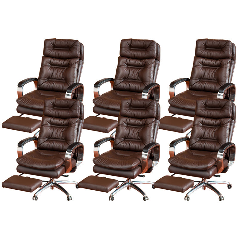 Fixed Arms Leather Desk Chair Modern Adjustable Seat Height Swivel Chair with Wheels Coffee Nappa 6 Piece Set Clearhalo 'furn' 'furn_office_chair' 'Furniture' 'Office Chairs' 'Office Furniture' 'office_chair' 6844749