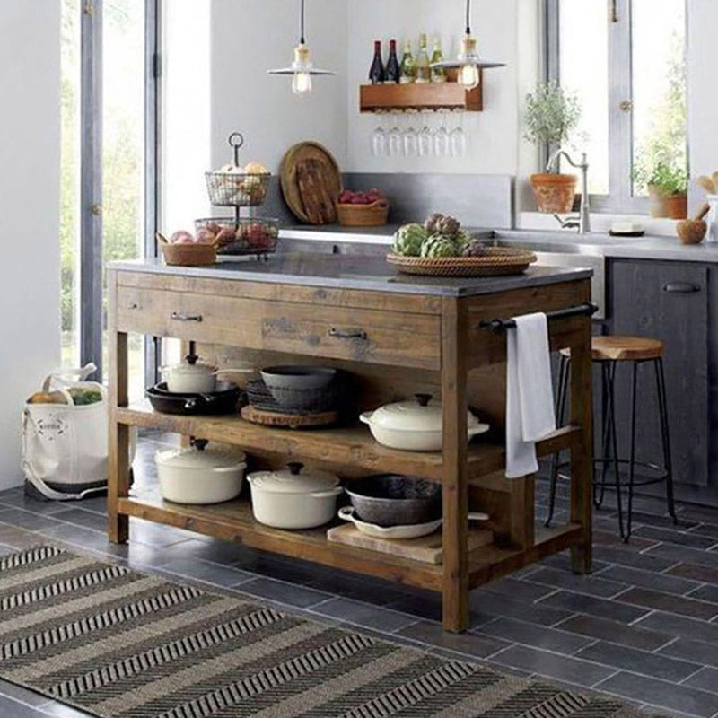 Home Dining Kitchen Island Table Wooden Legs Kitchen Island with Drawer
