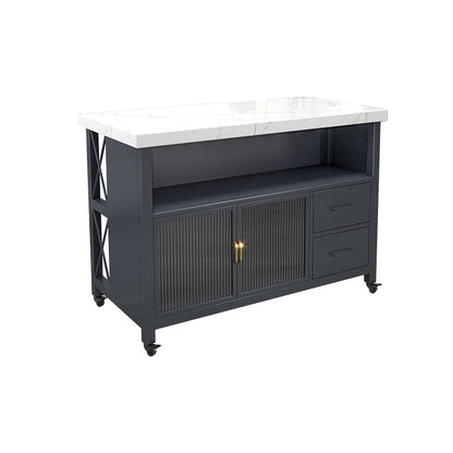 Modern Kitchen Island Table Dining Room Prep Table with Storage Cabinet
