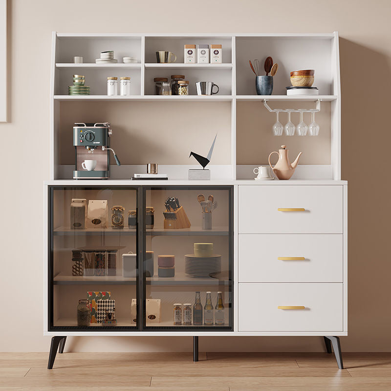 Server in vetro in stile contemporaneo di credenza in legno con armadi e cassetti