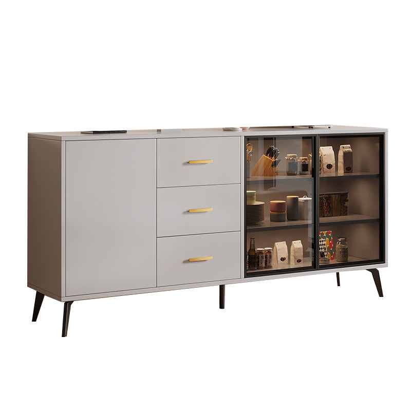 Server in vetro in stile contemporaneo di credenza in legno con armadi e cassetti