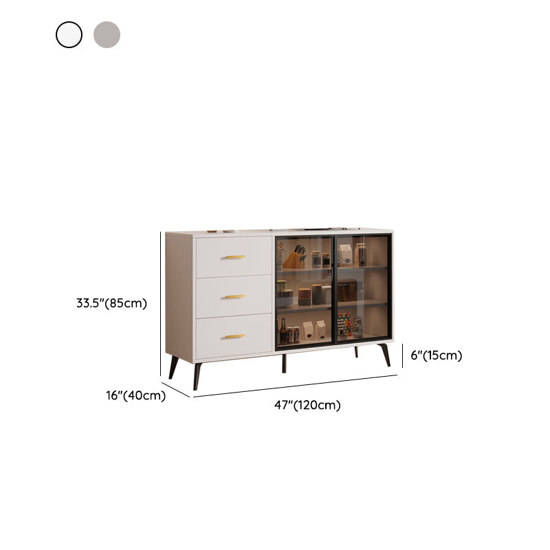 Server in vetro in stile contemporaneo di credenza in legno con armadi e cassetti