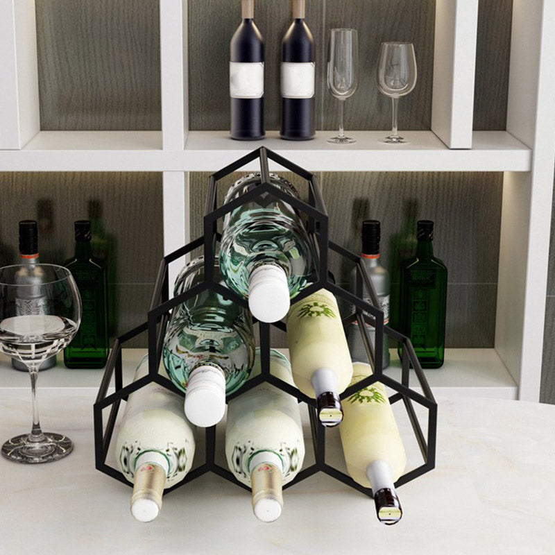 Tabletop Glam Style Wine Rack Metal Wine Bottle Rack for Living Room 13"L x 7"W x 13"H Black 1 Piece Clearhalo 'furn' 'furn_wine_racks' 'Furniture' 'Kitchen & Dining Furniture' 'Wine Racks' 'wine_racks' 6844965