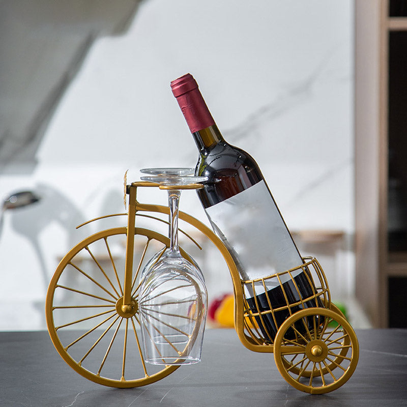 Glam Tabletop Wine Rack Metal Wine Bottle & Glass Rack for Living Room Gold 1 Piece Clearhalo 'furn' 'furn_wine_racks' 'Furniture' 'Kitchen & Dining Furniture' 'Wine Racks' 'wine_racks' 6845012