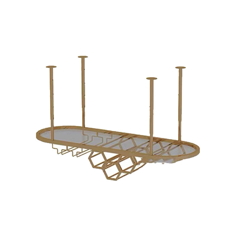 Glam Hanging Wine Rack Metal Wine Bottle & Glass Rack for Living Room 31"L x 14"W x 18"H Brass 1 Piece Clearhalo 'furn' 'furn_wine_racks' 'Furniture' 'Kitchen & Dining Furniture' 'Wine Racks' 'wine_racks' 6845050