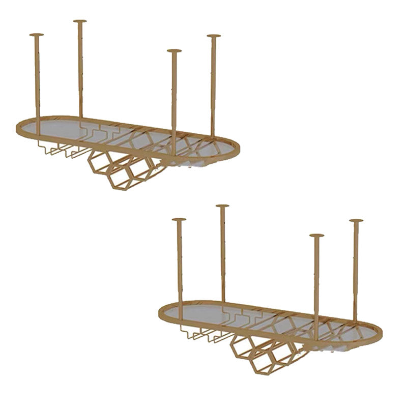 Glam Hanging Wine Rack Metal Wine Bottle & Glass Rack for Living Room 31"L x 14"W x 18"H Brass 2 Piece Set Clearhalo 'furn' 'furn_wine_racks' 'Furniture' 'Kitchen & Dining Furniture' 'Wine Racks' 'wine_racks' 6845051