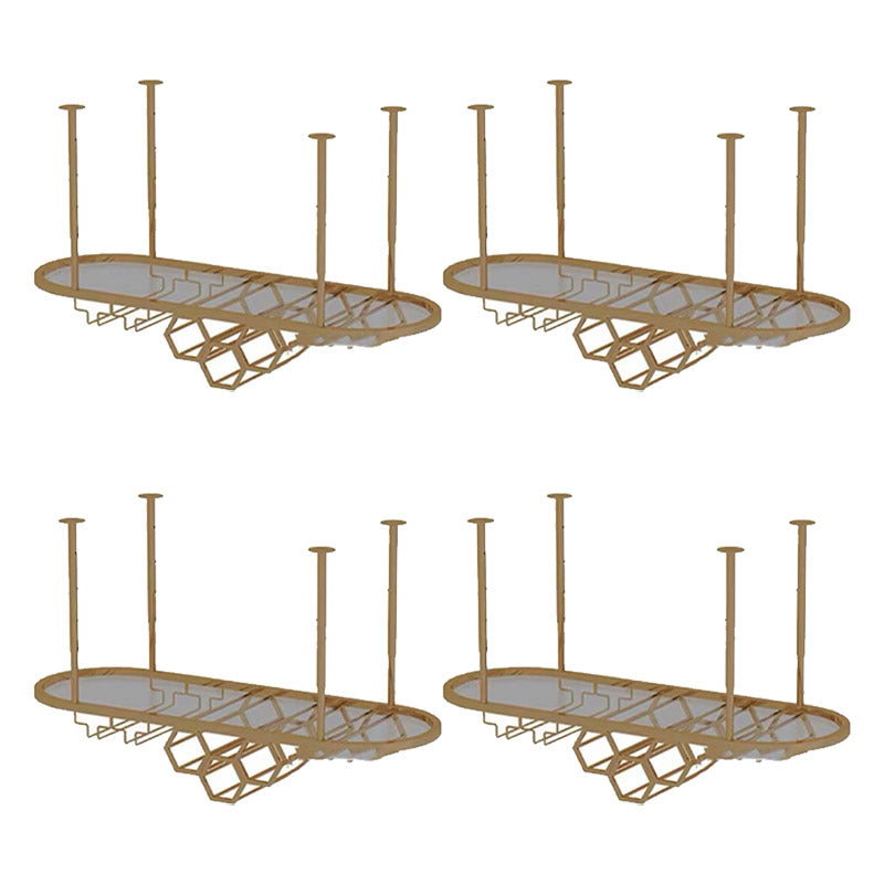 Glam Hanging Wine Rack Metal Wine Bottle & Glass Rack for Living Room 31"L x 14"W x 18"H Brass 4 Piece Set Clearhalo 'furn' 'furn_wine_racks' 'Furniture' 'Kitchen & Dining Furniture' 'Wine Racks' 'wine_racks' 6845054