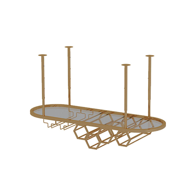 Glam Hanging Wine Rack Metal Wine Bottle & Glass Rack for Living Room 39.5"L x 14"W x 18"H Brass 1 Piece Clearhalo 'furn' 'furn_wine_racks' 'Furniture' 'Kitchen & Dining Furniture' 'Wine Racks' 'wine_racks' 6845056