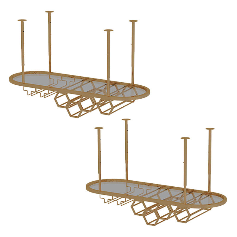 Glam Hanging Wine Rack Metal Wine Bottle & Glass Rack for Living Room 39.5"L x 14"W x 18"H Brass 2 Piece Set Clearhalo 'furn' 'furn_wine_racks' 'Furniture' 'Kitchen & Dining Furniture' 'Wine Racks' 'wine_racks' 6845057