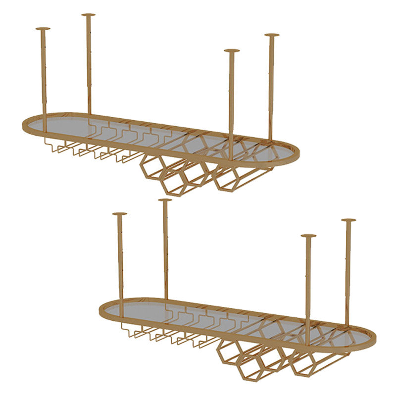 Glam Hanging Wine Rack Metal Wine Bottle & Glass Rack for Living Room 47"L x 14"W x 18"H Brass 2 Piece Set Clearhalo 'furn' 'furn_wine_racks' 'Furniture' 'Kitchen & Dining Furniture' 'Wine Racks' 'wine_racks' 6845063