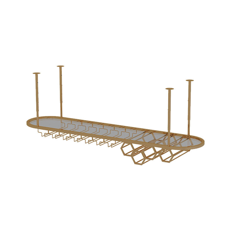 Glam Hanging Wine Rack Metal Wine Bottle & Glass Rack for Living Room 59"L x 14"W x 18"H Brass 1 Piece Clearhalo 'furn' 'furn_wine_racks' 'Furniture' 'Kitchen & Dining Furniture' 'Wine Racks' 'wine_racks' 6845067