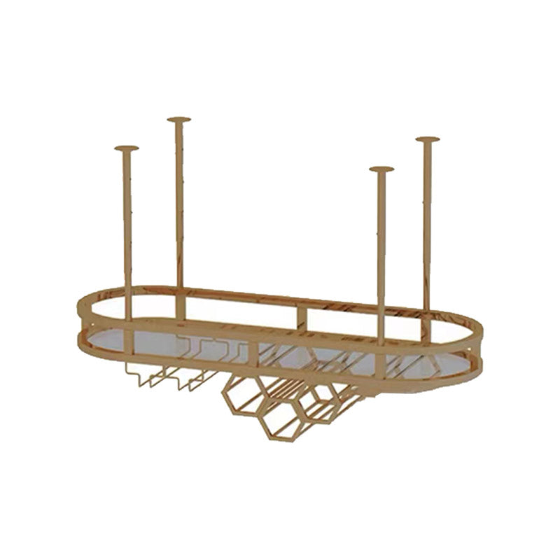 Glam Hanging Wine Rack Metal Wine Bottle & Glass Rack for Living Room 31"L x 14"W x 18"H Gold 1 Piece Clearhalo 'furn' 'furn_wine_racks' 'Furniture' 'Kitchen & Dining Furniture' 'Wine Racks' 'wine_racks' 6845070