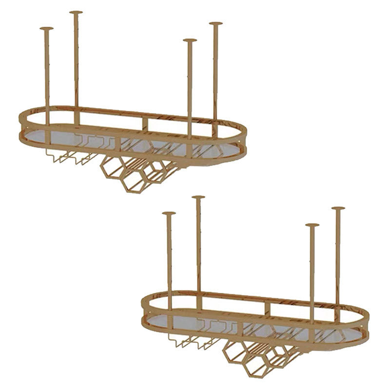 Glam Hanging Wine Rack Metal Wine Bottle & Glass Rack for Living Room 31"L x 14"W x 18"H Gold 2 Piece Set Clearhalo 'furn' 'furn_wine_racks' 'Furniture' 'Kitchen & Dining Furniture' 'Wine Racks' 'wine_racks' 6845071