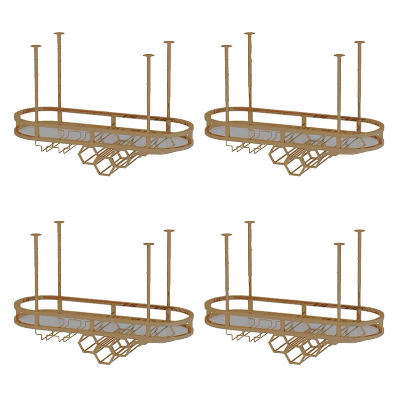 Glam Hanging Wine Rack Metal Wine Bottle & Glass Rack for Living Room 31"L x 14"W x 18"H Gold 4 Piece Set Clearhalo 'furn' 'furn_wine_racks' 'Furniture' 'Kitchen & Dining Furniture' 'Wine Racks' 'wine_racks' 6845072