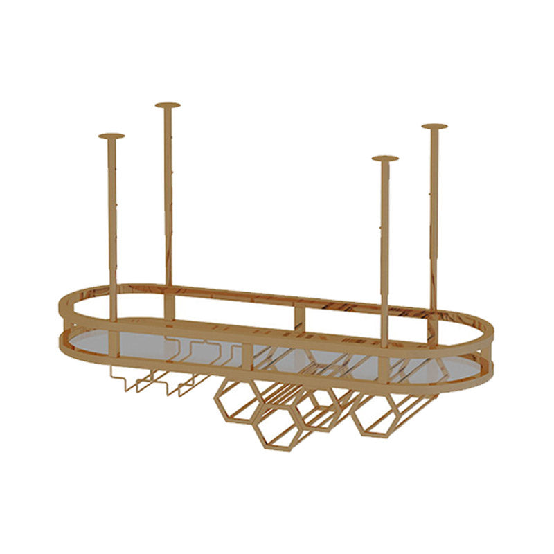 Glam Hanging Wine Rack Metal Wine Bottle & Glass Rack for Living Room 39.5"L x 14"W x 18"H Gold 1 Piece Clearhalo 'furn' 'furn_wine_racks' 'Furniture' 'Kitchen & Dining Furniture' 'Wine Racks' 'wine_racks' 6845073