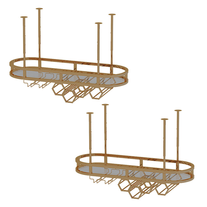 Glam Hanging Wine Rack Metal Wine Bottle & Glass Rack for Living Room 39.5"L x 14"W x 18"H Gold 2 Piece Set Clearhalo 'furn' 'furn_wine_racks' 'Furniture' 'Kitchen & Dining Furniture' 'Wine Racks' 'wine_racks' 6845074