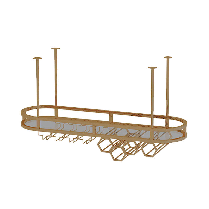 Glam Hanging Wine Rack Metal Wine Bottle & Glass Rack for Living Room 47"L x 14"W x 18"H Gold 1 Piece Clearhalo 'furn' 'furn_wine_racks' 'Furniture' 'Kitchen & Dining Furniture' 'Wine Racks' 'wine_racks' 6845076