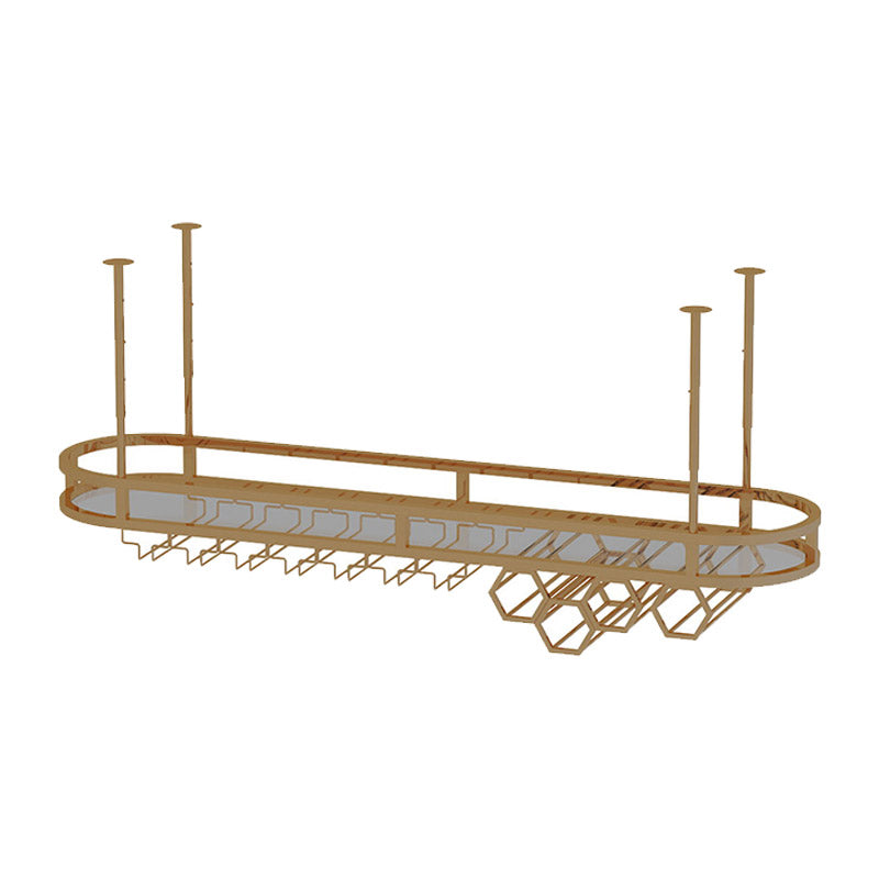 Glam Hanging Wine Rack Metal Wine Bottle & Glass Rack for Living Room 59"L x 14"W x 18"H Gold 1 Piece Clearhalo 'furn' 'furn_wine_racks' 'Furniture' 'Kitchen & Dining Furniture' 'Wine Racks' 'wine_racks' 6845079
