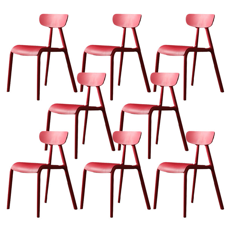 Kitchen Plastic Side Chair Modern Style Open Back Armless Chair Set Red 8 Piece Set Clearhalo 'Dining Chairs' 'Dining Tables & Seating' 'dining_chair' 'furn' 'furn_dining_chair' 'Furniture' 'Kitchen & Dining Furniture' 6846065