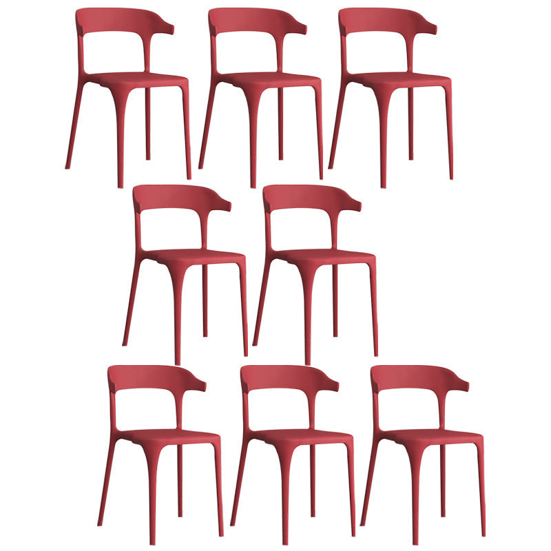 Open Back Dining Side Chair Contemporary Plastic Dining Armless Chair Burgundy 8 Piece Set Clearhalo 'Dining Chairs' 'Dining Tables & Seating' 'dining_chair' 'furn' 'furn_dining_chair' 'Furniture' 'Kitchen & Dining Furniture' 6846108