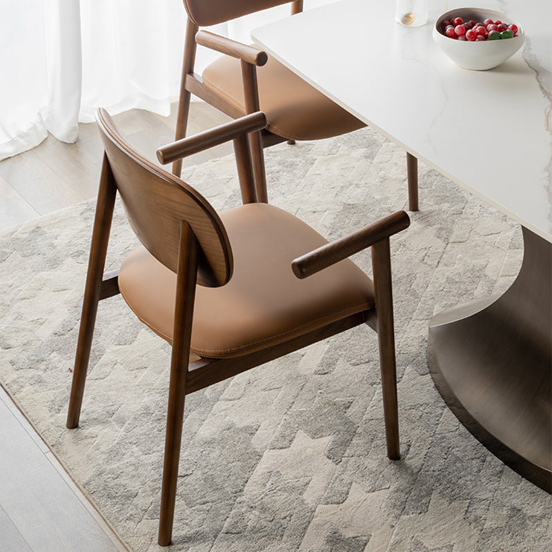 Modern Indoor Upholstered Arm Chair Home Solid Wood Dining Chair