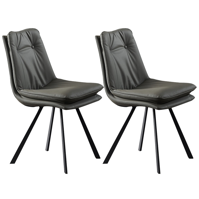 Home Faux Leather Side Chair Armless Dining Chairs in Black Legs Grey 2 Piece Set Clearhalo 'Dining Chairs' 'Dining Tables & Seating' 'dining_chair' 'furn' 'furn_dining_chair' 'Furniture' 'Kitchen & Dining Furniture' 6846282