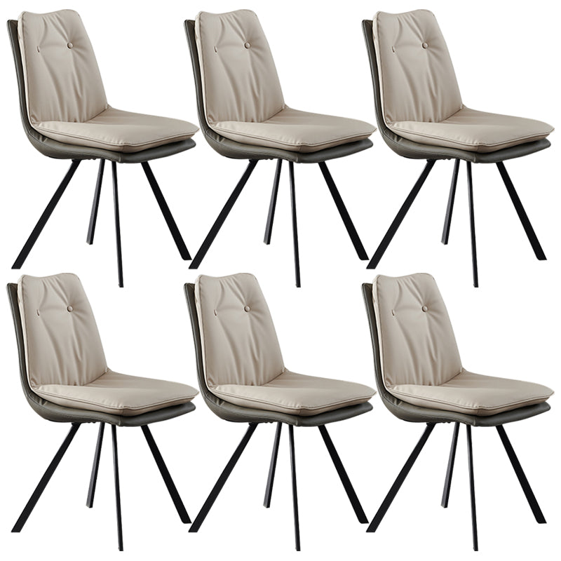 Home Faux Leather Side Chair Armless Dining Chairs in Black Legs Off-White 6 Piece Set Clearhalo 'Dining Chairs' 'Dining Tables & Seating' 'dining_chair' 'furn' 'furn_dining_chair' 'Furniture' 'Kitchen & Dining Furniture' 6846300