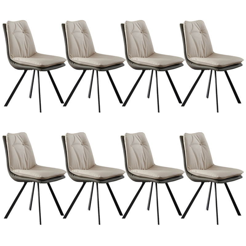 Home Faux Leather Side Chair Armless Dining Chairs in Black Legs Off-White 8 Piece Set Clearhalo 'Dining Chairs' 'Dining Tables & Seating' 'dining_chair' 'furn' 'furn_dining_chair' 'Furniture' 'Kitchen & Dining Furniture' 6846301