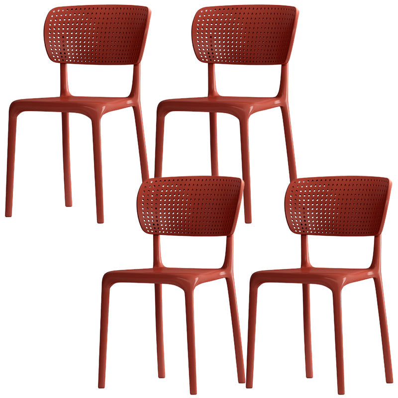 Modern Indoor-Outdoor Chair Plastic Open Back Dining Chair Set Red 4 Piece Set Clearhalo 'Dining Chairs' 'Dining Tables & Seating' 'dining_chair' 'furn' 'furn_dining_chair' 'Furniture' 'Kitchen & Dining Furniture' 6846344