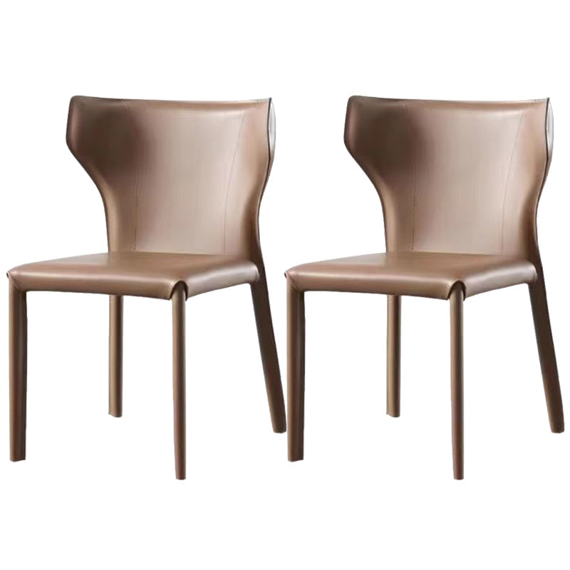 Faux Leather Dining Chair Modern Style Wingback Armless Chair Brown 2 Piece Set Clearhalo 'Dining Chairs' 'Dining Tables & Seating' 'dining_chair' 'furn' 'furn_dining_chair' 'Furniture' 'Kitchen & Dining Furniture' 6846388