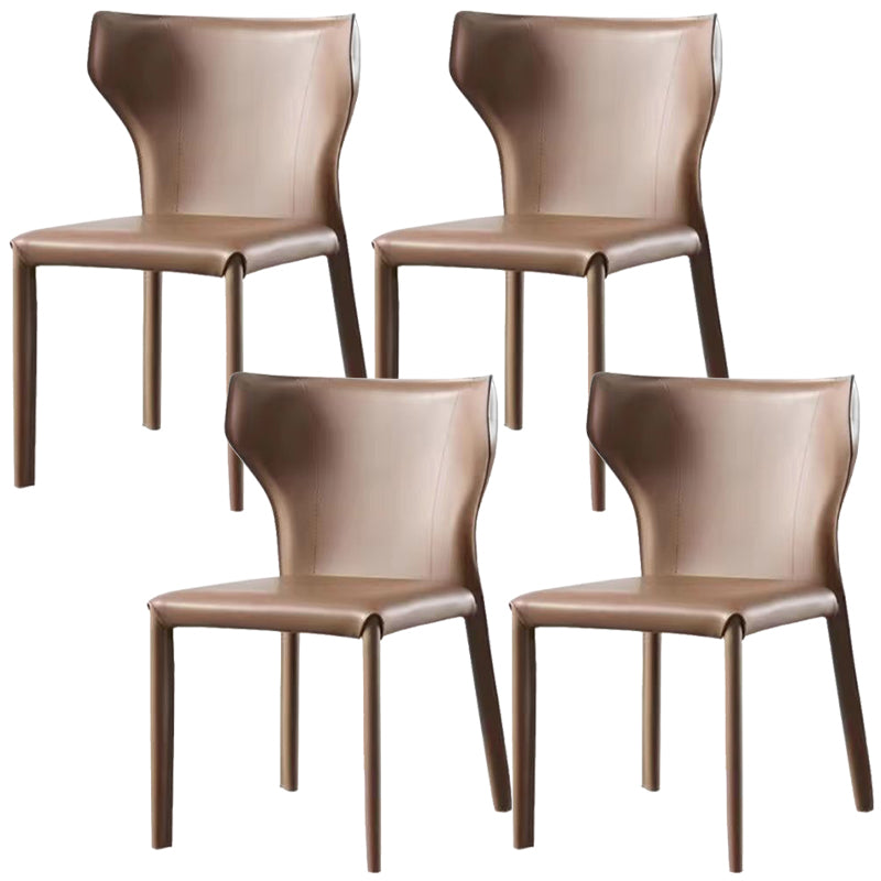Faux Leather Dining Chair Modern Style Wingback Armless Chair Brown 4 Piece Set Clearhalo 'Dining Chairs' 'Dining Tables & Seating' 'dining_chair' 'furn' 'furn_dining_chair' 'Furniture' 'Kitchen & Dining Furniture' 6846389