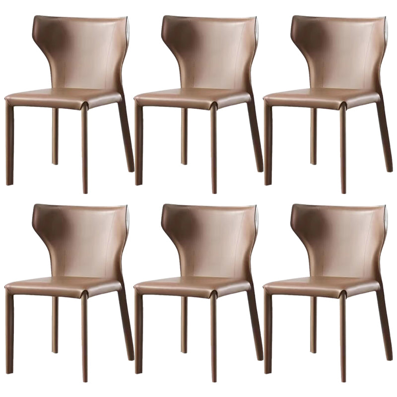 Faux Leather Dining Chair Modern Style Wingback Armless Chair Brown 6 Piece Set Clearhalo 'Dining Chairs' 'Dining Tables & Seating' 'dining_chair' 'furn' 'furn_dining_chair' 'Furniture' 'Kitchen & Dining Furniture' 6846390