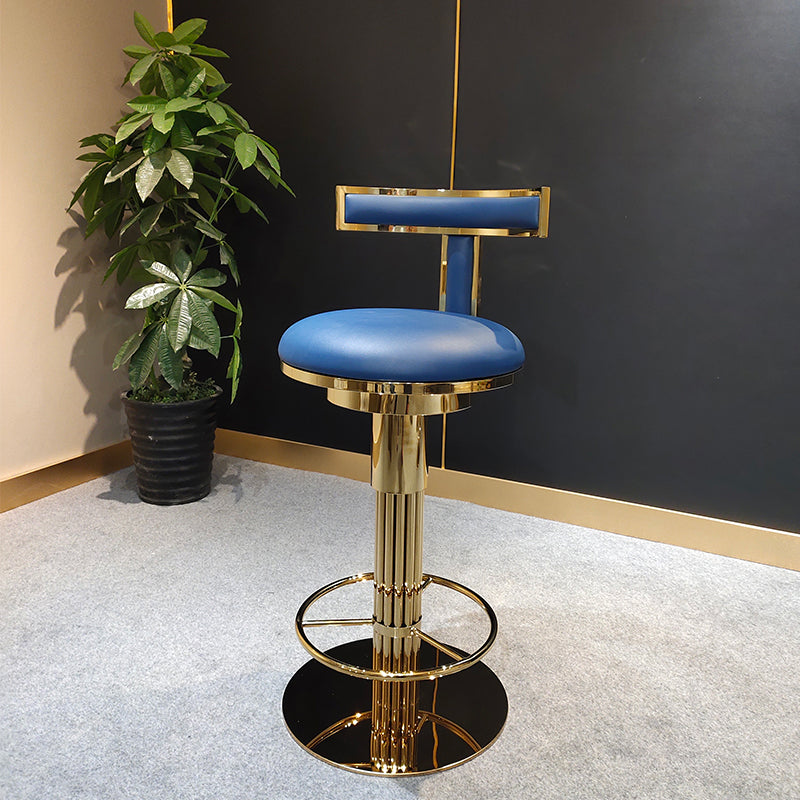 Sgabelli da bar in pelle da bar in pelle glam per sala da pranzo con base di metallo