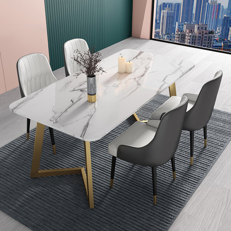 Nordic 1/2/5 Pieces Dining Set Rectangle Stone Dining Table for Kitchen 5 Pieces: Table, 4 White Chairs Clearhalo 'Dining Room Sets' 'Dining Tables & Seating' 'dining_room_set' 'furn' 'furn_dining_room_set' 'Furniture' 'Kitchen & Dining Furniture' 6846811