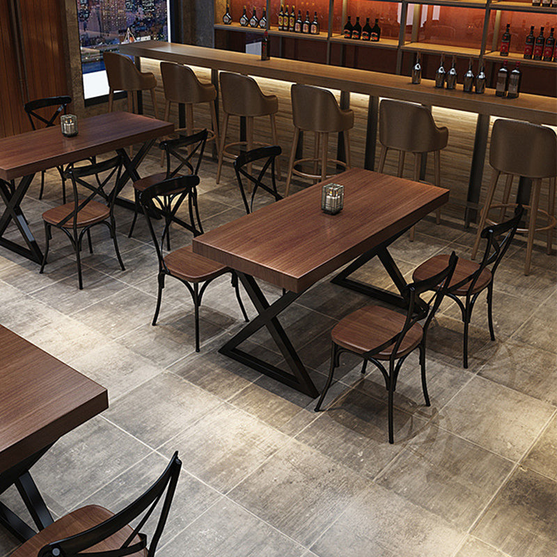 Industrial 1/5 Pieces Dining Set Rectangle Pine Wood Dining Table for Barbecue Shop