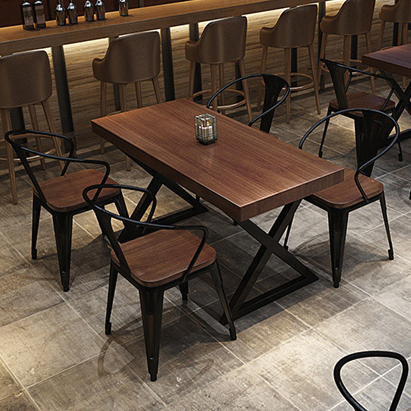 Industrial 1/5 Pieces Dining Set Rectangle Pine Wood Dining Table for Barbecue Shop