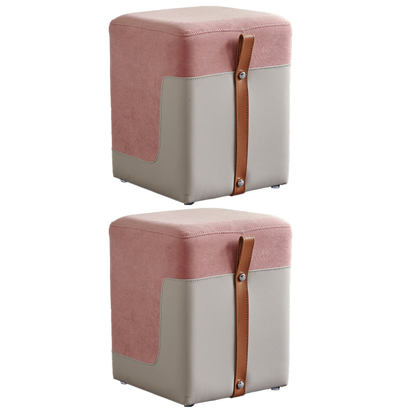 Colorblock Flannel Pouf Modern Simple Square Upholstered Ottoman Pink 2 Piece Set Clearhalo 'furn' 'furn_ottomans_poufs' 'Furniture' 'Living Room Furniture' 'Ottomans & Poufs' 'ottomans_poufs' 6848497